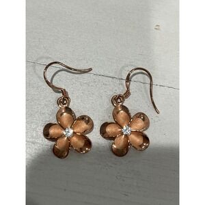 Rose Gold Flower Earrings Cubic Zirconia Floral Dangle Drop Hook‎ Jewelry